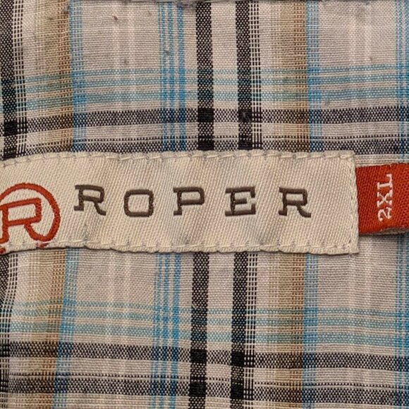 Roper Pearl Snap Western Shirt Mens 2XL Green Black Plaid Rodeo Cowboy Pockets - Picture 10 of 11
